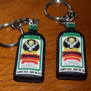 2 LOT Jagermeister Jager Keychain Silicone Liquor Bottle Shaped Novelty Promo